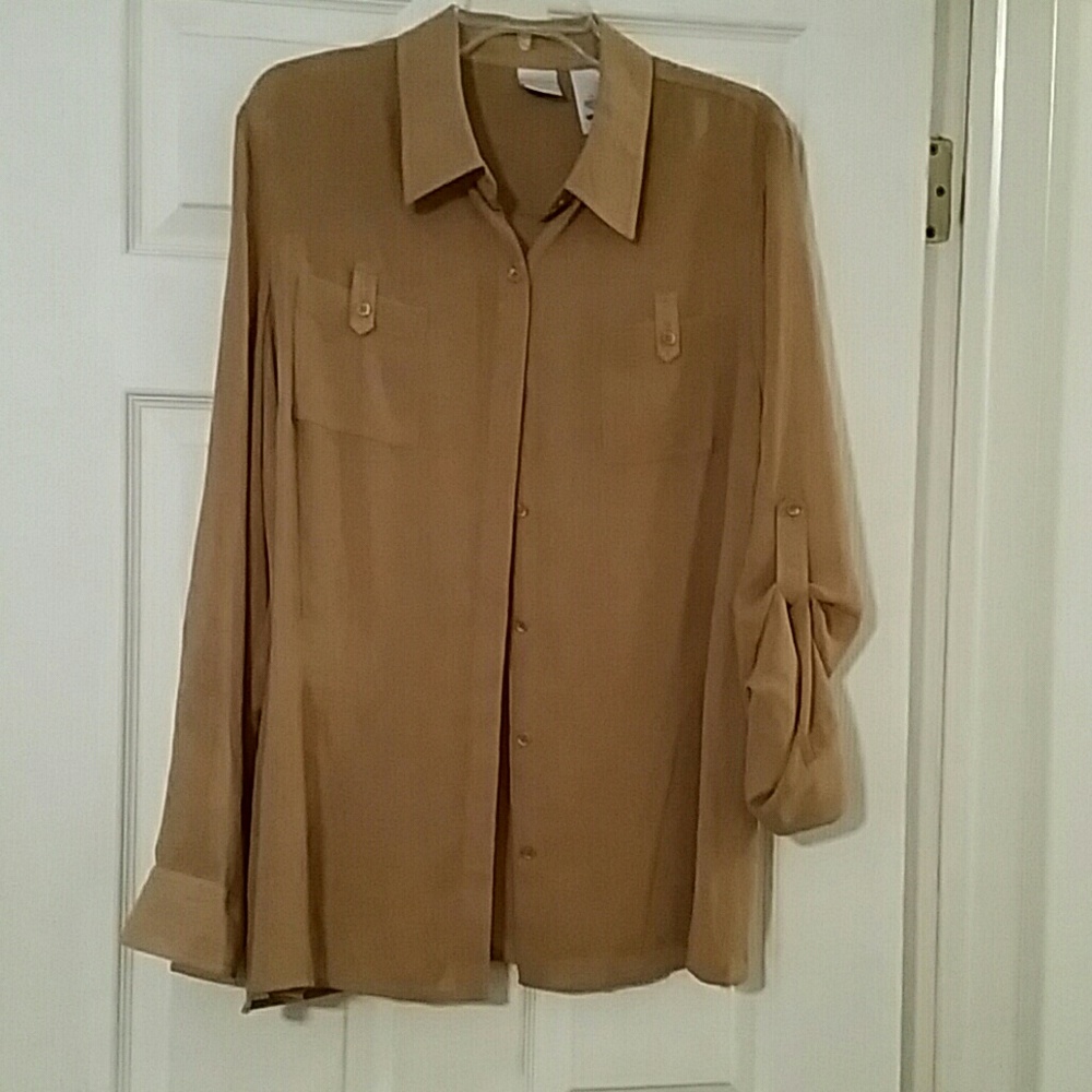 Emma James tan blouse bttn up w adjust slv
